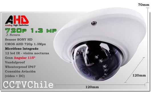 Disparidad choque cruzar Cámara Seguridad SONY HD 720p 1.3Mpx - Vision Nocturna - antivandalica -  Tecnologia AHD para Movil DVR MDVR Microfono Audio 115º